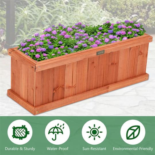 Costway Rectangular Box Garden Yard Decorative Wooden Flower Planter